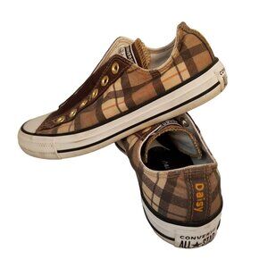 Converse All Star Slip On Retro Brown Plaid Casual Laceless Shoe Sz 6.5 Y2K